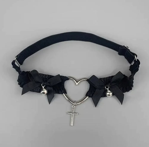 Gothic Lace Garter Belt Heart Bowknot Cross Lolita Leg Garters Black