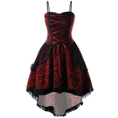 Gothic Lace Cami Dress For Women Vintage Lace Up Party  Sleeveless