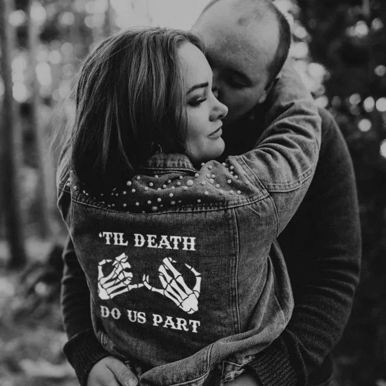 Black Pearl Customized Wedding Denim Jacket Til Death Do Us Part