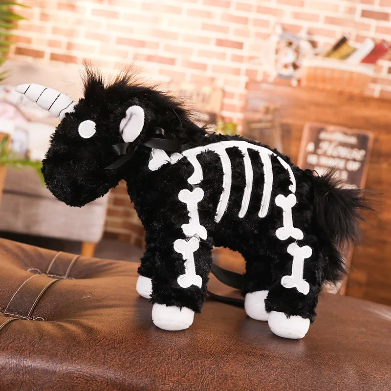 40CM Cute Unicorn Backpack Gothic Rock Plush Flying Horse Skeleton