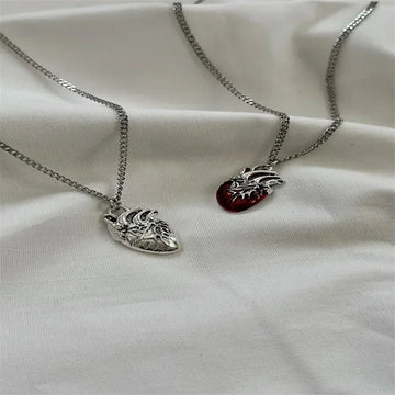 Anatomical red heart necklace gothic y2k grunge jewelry dainty silver