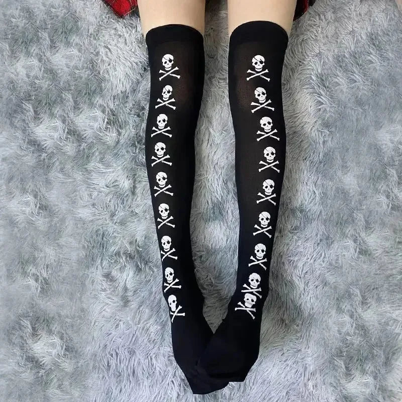 Skull Bat Gothic Dark Long Sexy Stockings Women spider Harajuku Emo