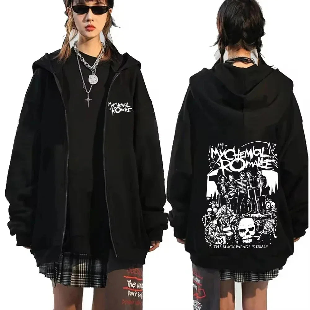 My Chemical Romance Letter Print Zip Up Jacket Hoodies Women Casual
