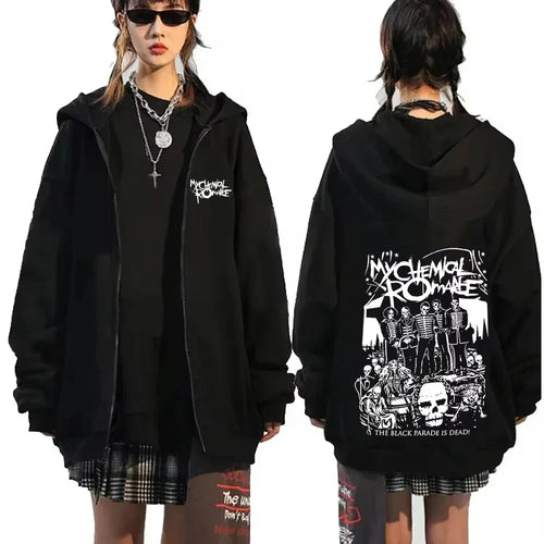 My Chemical Romance Letter Print Zip Up Jacket Hoodies Women Casual