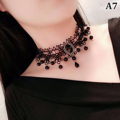 New Sexy Gothic Chokers Crystal Black Lace Neck Choker Necklace