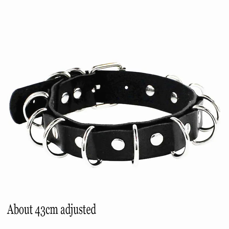 Woman Black Punk Choker Collar Necklace Sexy PU Leather Heart Lock Key