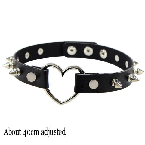Woman Black Punk Choker Collar Necklace Sexy PU Leather Heart Lock Key