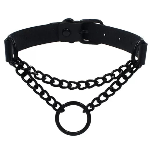 Woman Black Punk Choker Collar Necklace Sexy PU Leather Heart Lock Key