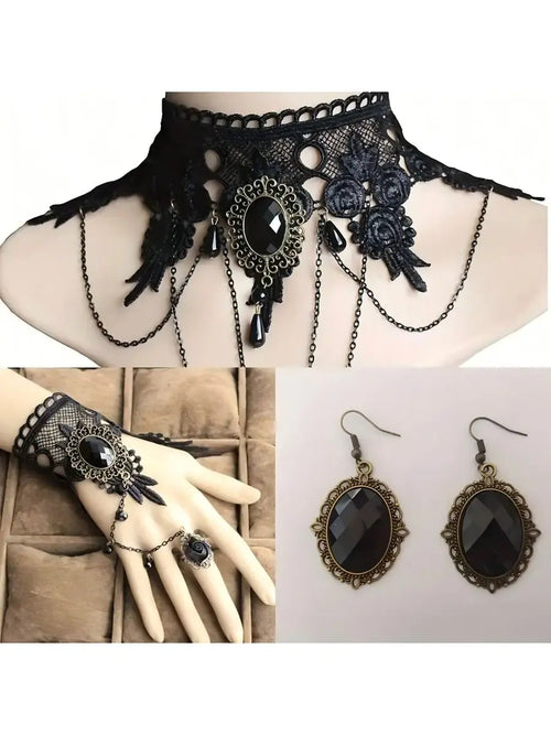 New Sexy Gothic Chokers Crystal Black Lace Neck Choker Necklace