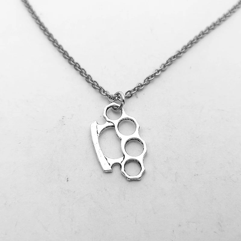 Brass Knuckles Pendant Necklace for Women Men Neck Chain Vintage