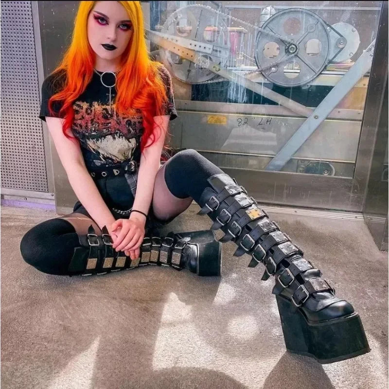 Women Boots Cosplay Ladies High Heel Platform Wedges Women High Boots
