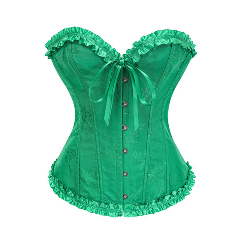 Yellow Jacquard Ruffled Trim Boned Sexy Overbust Push Up Bustier Top
