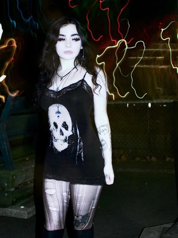 AltGoth Cyber Punk Gothic Dress Women Streetwear Harajuku Skull