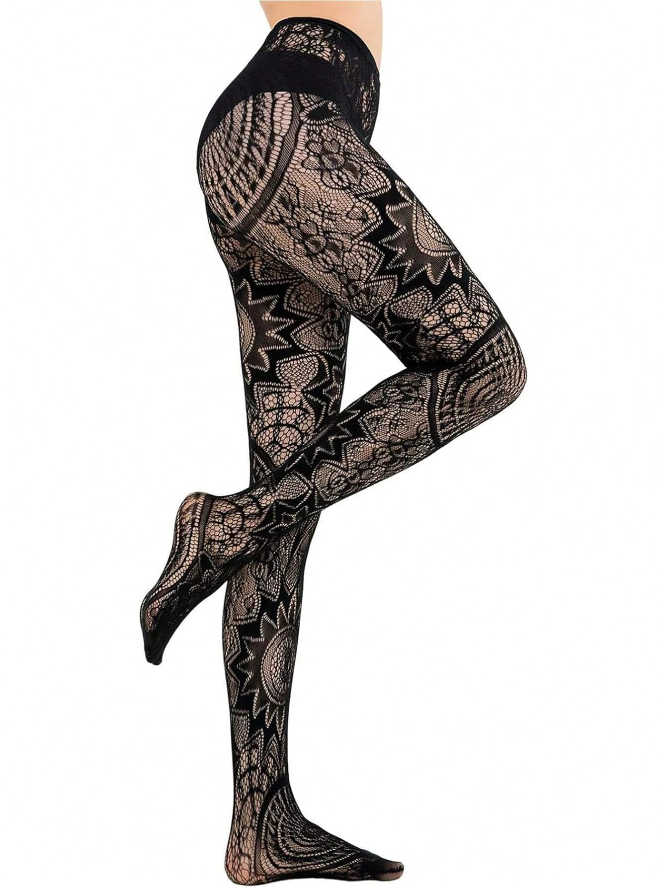 Black Sexy Girls Fishnet Stockings Lace Stockings Jacquard Lace Hollow
