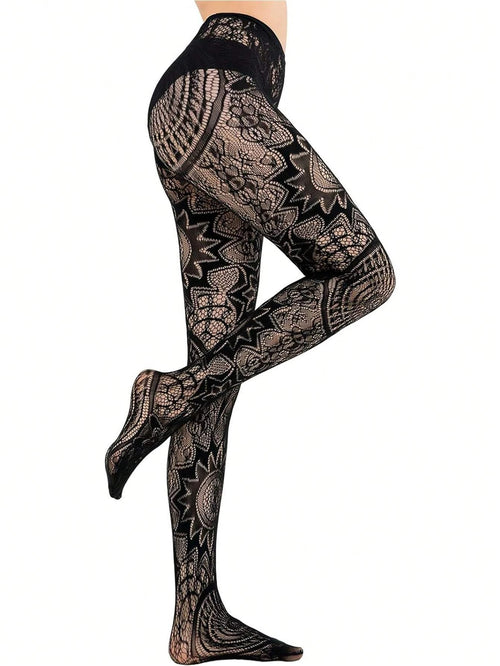 Black Sexy Girls Fishnet Stockings Lace Stockings Jacquard Lace Hollow