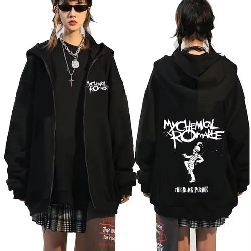 My Chemical Romance Letter Print Zip Up Jacket Hoodies Women Casual