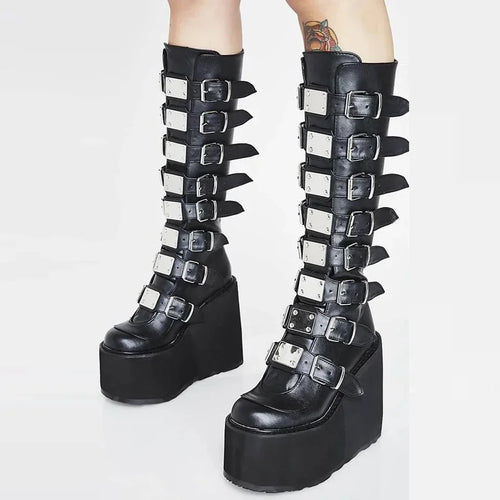 Women Boots Cosplay Ladies High Heel Platform Wedges Women High Boots