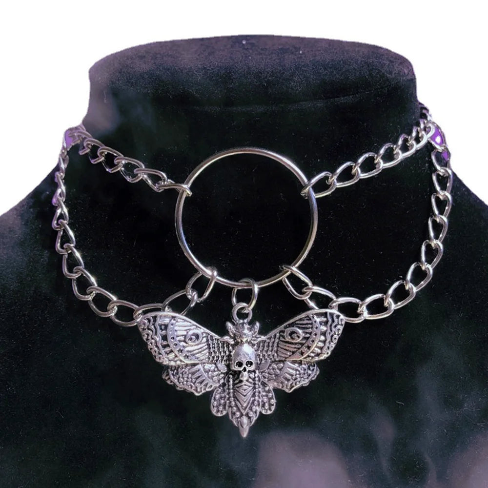 Gothic Choker for Women Men Silver Vintage Skull Pendant Necklace