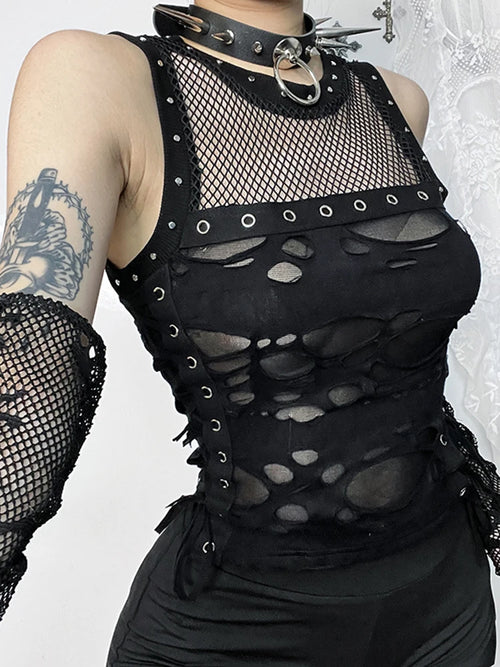 AltGoth Cyber Y2k Hole Vest Women Streetwear Harajuku Vintage Gothic