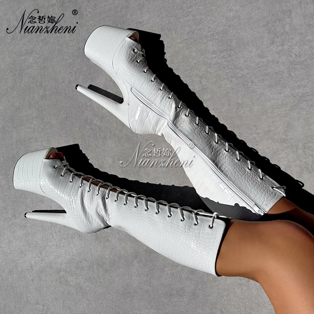 20cm stiletto heels Sexy Fetish Gothic Shoes white stripper boots pole