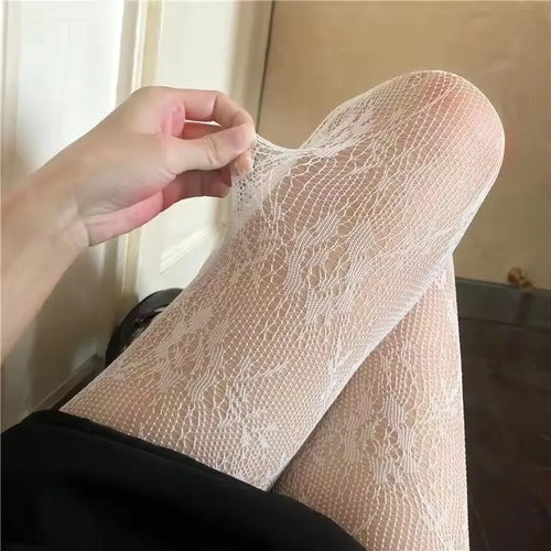 Y2k Fashion Gothic Flower Hollow Out Sexy Pantyhose Women Fishnet