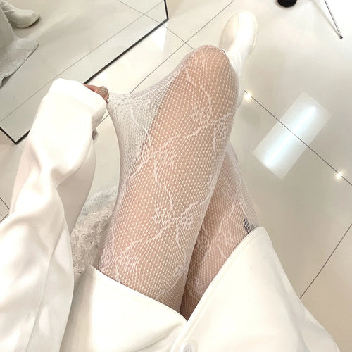 Y2k Fashion Gothic Flower Hollow Out Sexy Pantyhose Women Fishnet