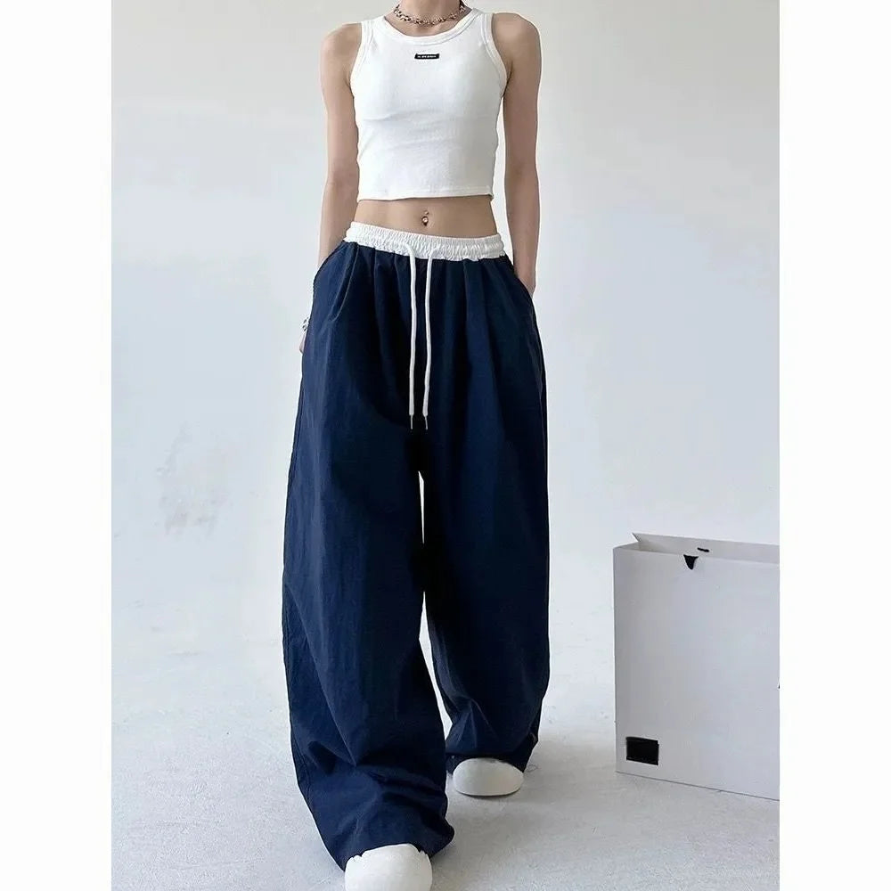 High Street Women's Wide Leg Pants Drawstring Y2K Gothic Hip Hop