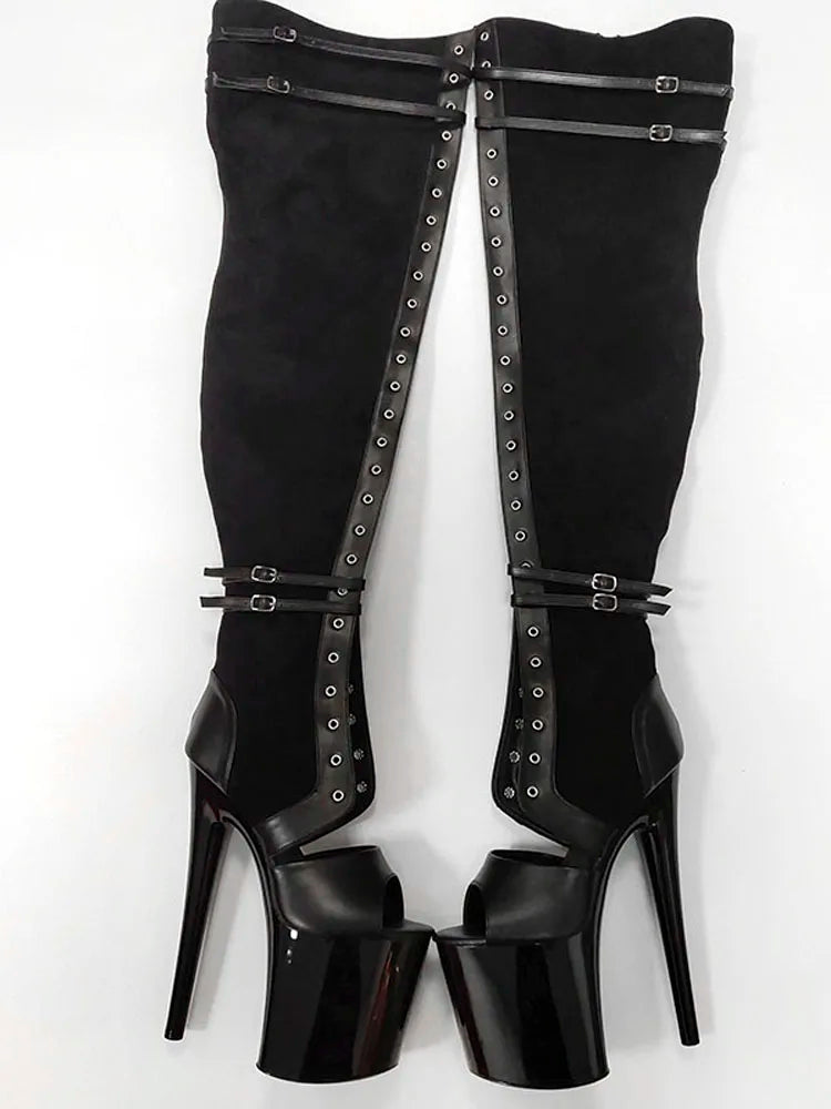 20cm Gothic Red Women's Exotic Dancer Thin Heels Platform Boots