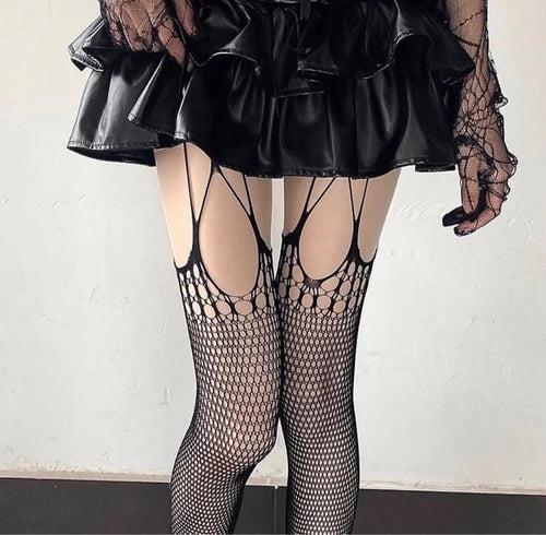Skull Fishnet Stocking Women's Hollow Garter Bat Gothic Dark Mesh