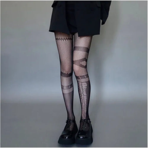Skull Fishnet Stocking Women's Hollow Garter Bat Gothic Dark Mesh