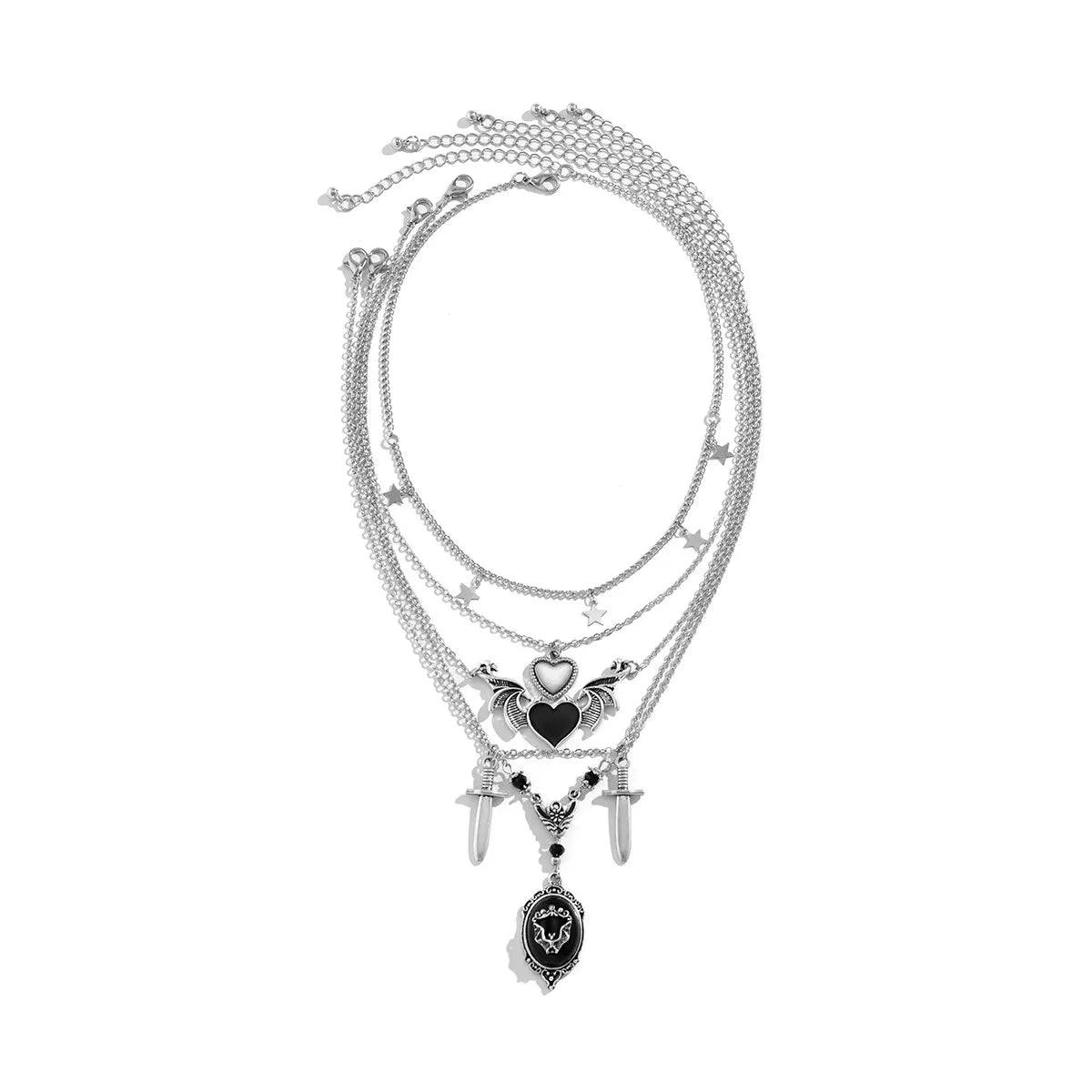 5Pcs/Set Goth Demon Wings Sword Black Heart Pendant Necklace for Women