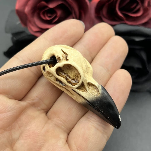 3D Goth Raven Skull Necklace Resin Replica Raven Magpie Crow Gothic