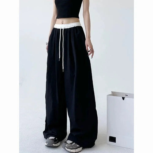High Street Women's Wide Leg Pants Drawstring Y2K Gothic Hip Hop