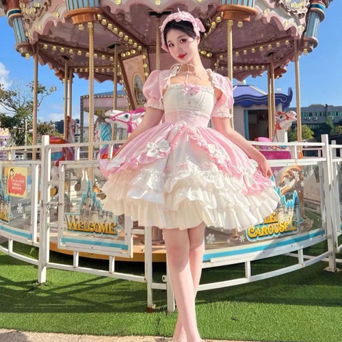 Victorian Vintage Lolita Dress Women Gothic Y2k Puff Short Sleeve