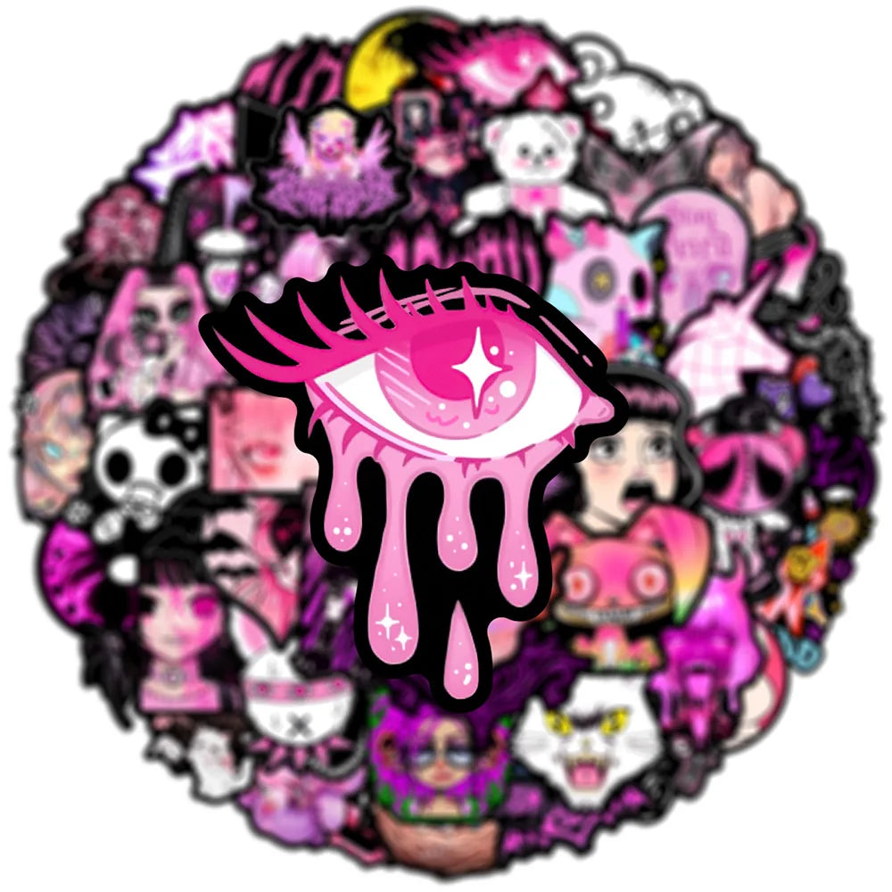 10/30/50pcs Pink Black Gothic Cool Girl Stickers Horror Skull Decal