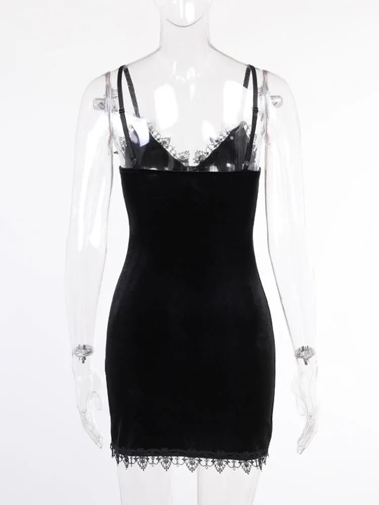 Dark Cross Black Mini Dress Vintage Sexy Spaghetti Strap High Waist