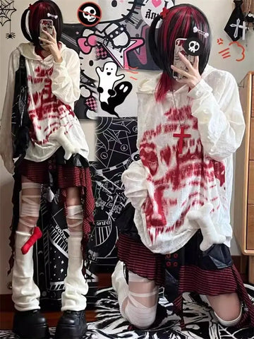 Autumn Fashion Gothic Clothing Grunge Top Y2K Dark Punk Hole Chic