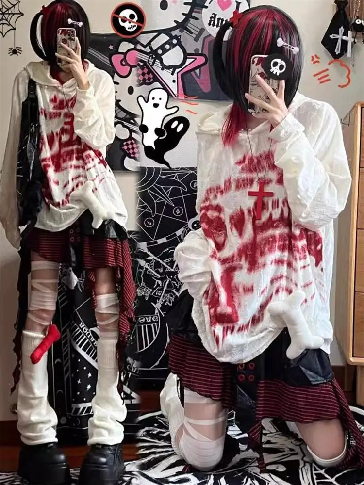 Autumn Fashion Gothic Clothing Grunge Top Y2K Dark Punk Hole Chic