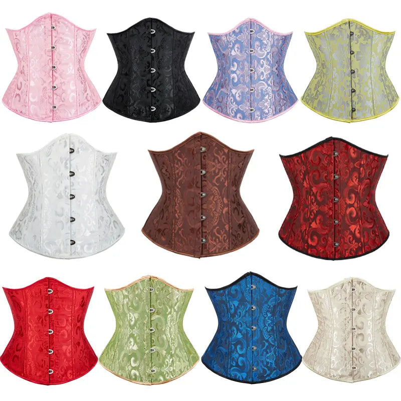Women Gothic Sexy Satin Underbust Corset Bustier Waist Cincher