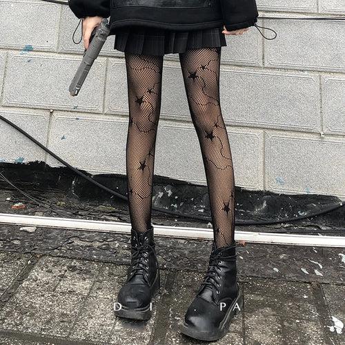 Skull Fishnet Stocking Women's Hollow Garter Bat Gothic Dark Mesh
