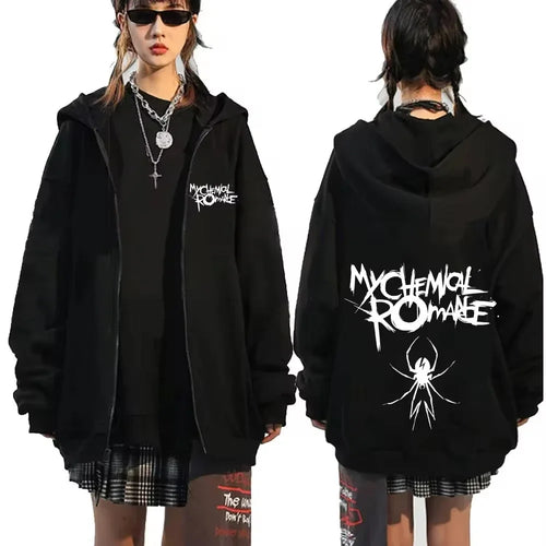 My Chemical Romance Letter Print Zip Up Jacket Hoodies Women Casual