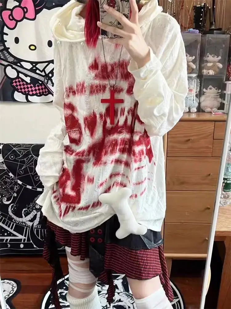 Autumn Fashion Gothic Clothing Grunge Top Y2K Dark Punk Hole Chic