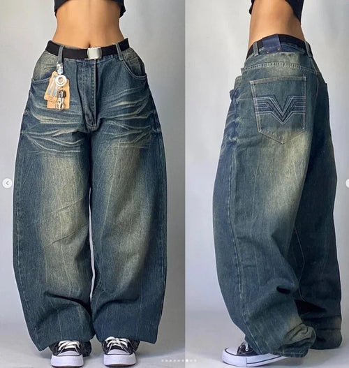 2024 New American Harajuku Retro Straight High Waist Y2K Street Style