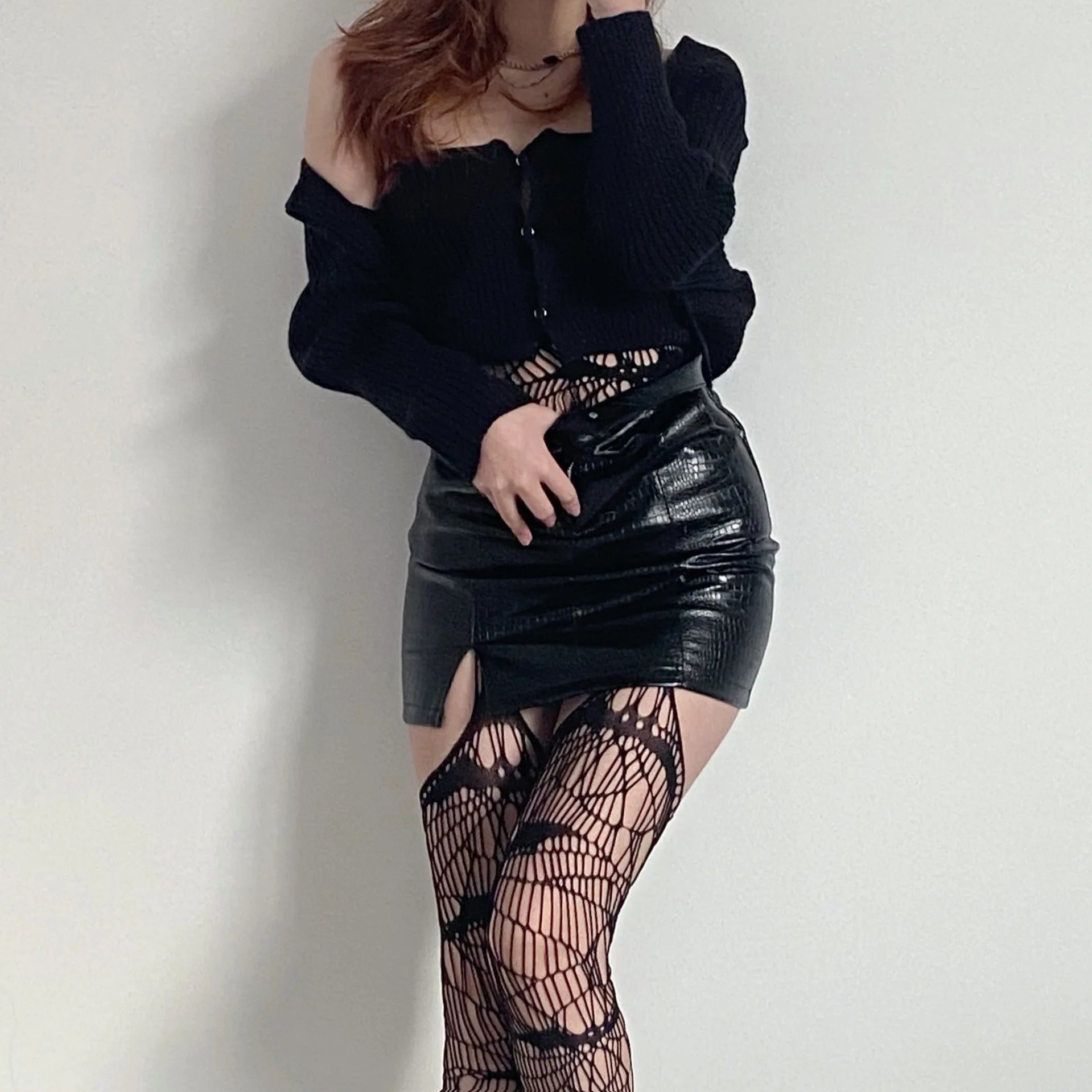 Skull Fishnet Stocking Women's Hollow Garter Bat Gothic Dark Mesh