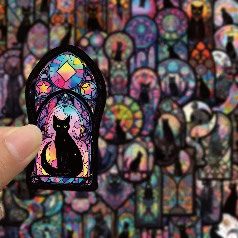 50pcs Dark Gothic Black Cat Cartoon Stickers Aesthetic Graffiti