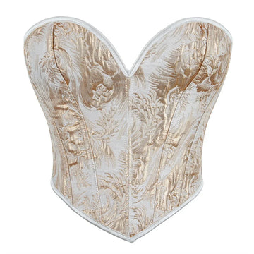 Sexy Women Overbust Corsets Crop Tops Golden Printed Bustiers Lace Up