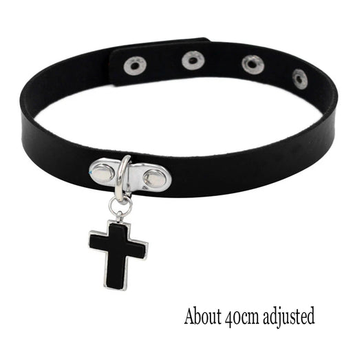 Woman Black Punk Choker Collar Necklace Sexy PU Leather Heart Lock Key