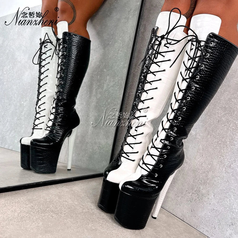20cm stiletto heels Sexy Fetish Gothic Shoes white stripper boots pole