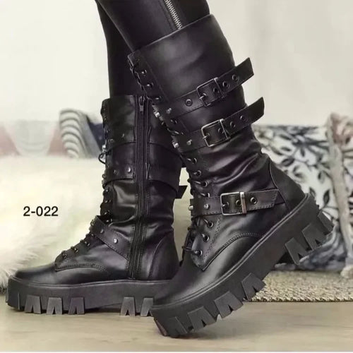 Luxury Brand Woman Boots  Winter New Pu Leather Platform Fashion Lace