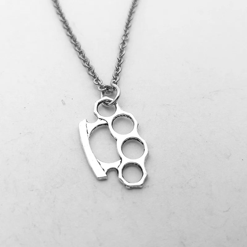 Brass Knuckles Pendant Necklace for Women Men Neck Chain Vintage